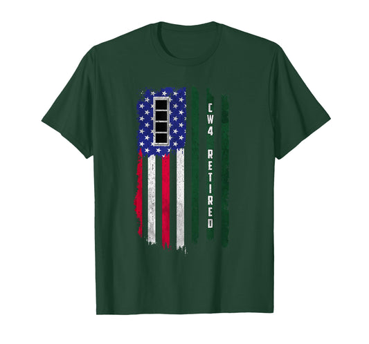 Retired W4 Chief Warrant Officer CW4 Rank American Flag Papa T-Shirt