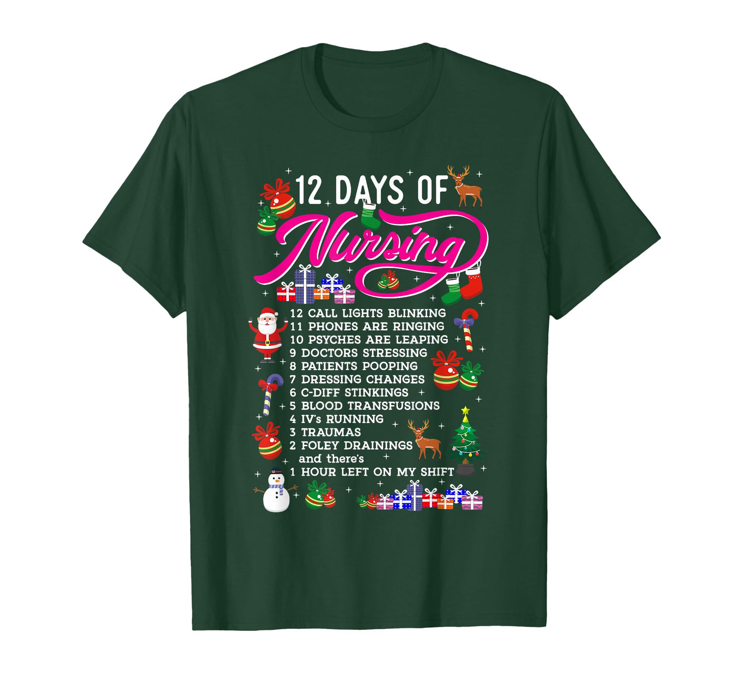 12 Days Of Nursing Merry Christmas Shirts For Women Xmas T-Shirt