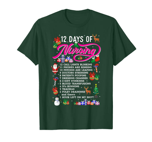 12 Days Of Nursing Merry Christmas Shirts For Women Xmas T-Shirt