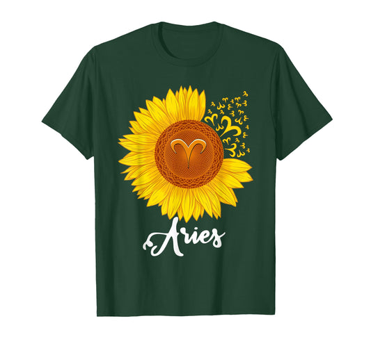 Aries Sunflower Zodiac Sign Floral Astrology Women T-Shirt