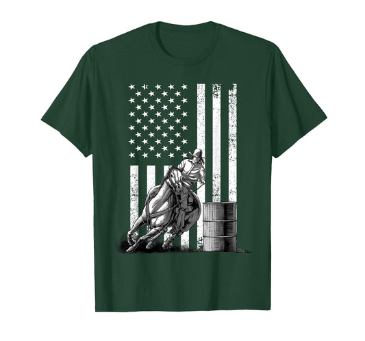 Cool Barrel Racing for Men Women Barrel Racer Rodeo US Flag T-Shirt