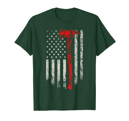 USA Flag Axe Red Line Distressed Firefighter Gifts Novelty T-Shirt