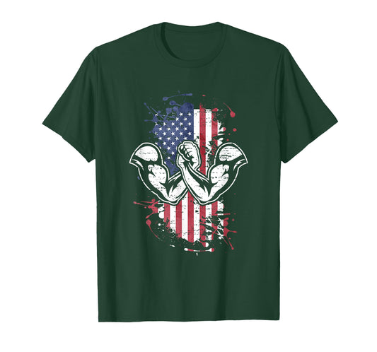 Arm Wrestling USA Flag T-Shirt for Women Men