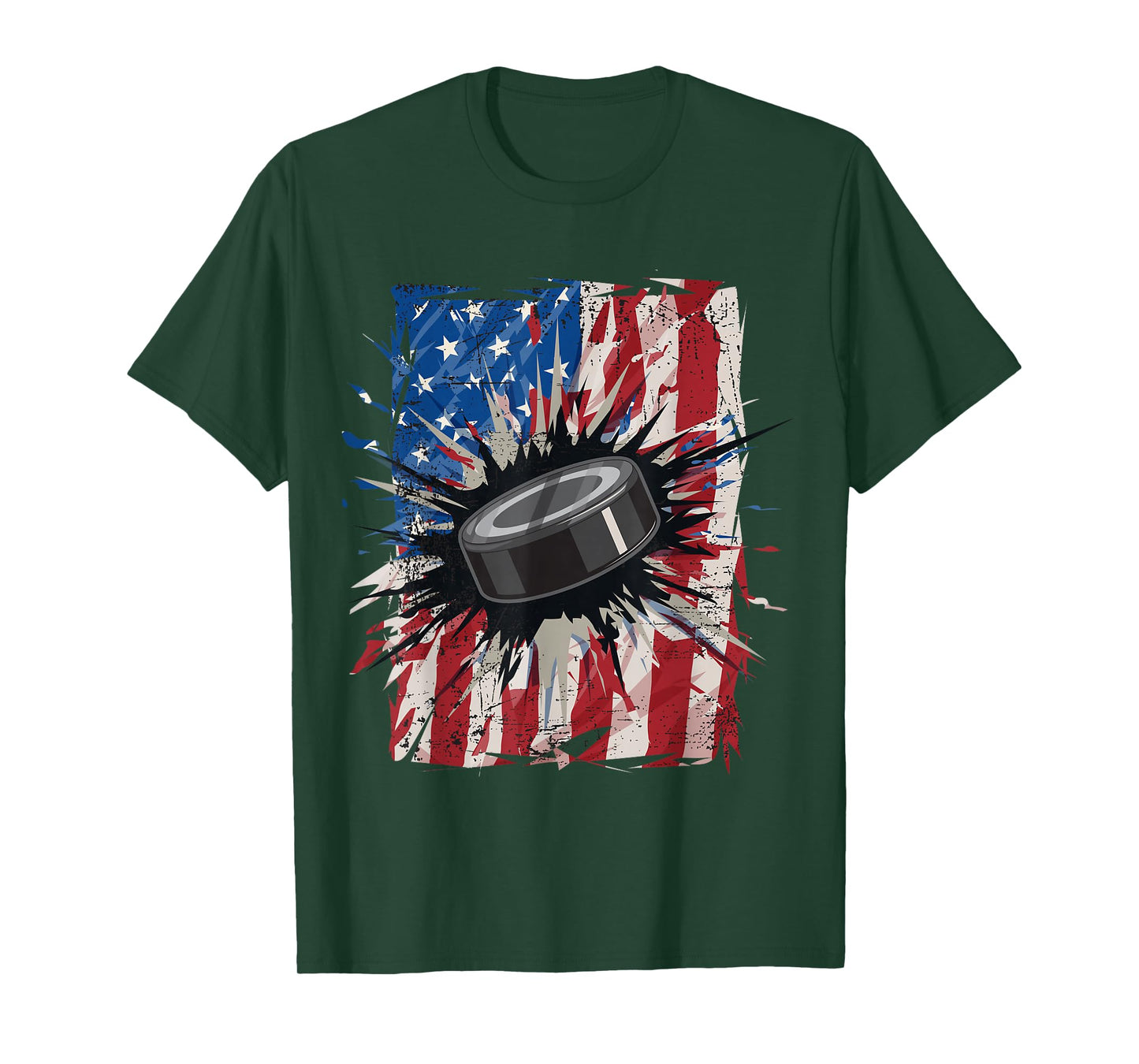 Patriotic Ice Hockey 4th of July Men USA American Flag Boys T-Shirt Small