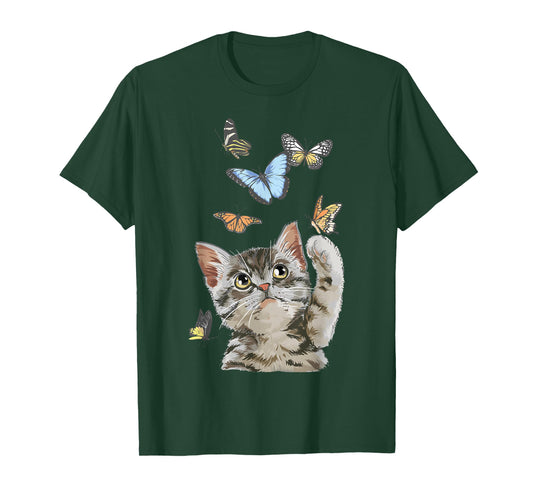 cute Kitty cat playing butterflies for lover cats kitten T-Shirt