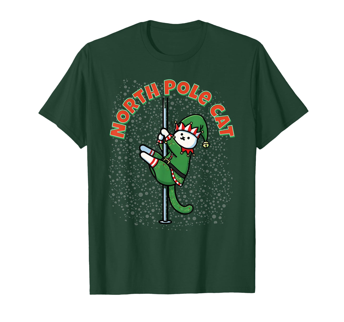 Funny Cat Pole Dance Elf Costume Christmas Holiday Cute Joke T-Shirt