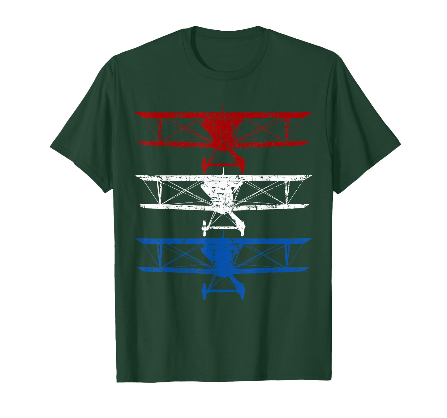 Retro Biplane American Flag 4th Of July Airplane Aviation T-Shirt