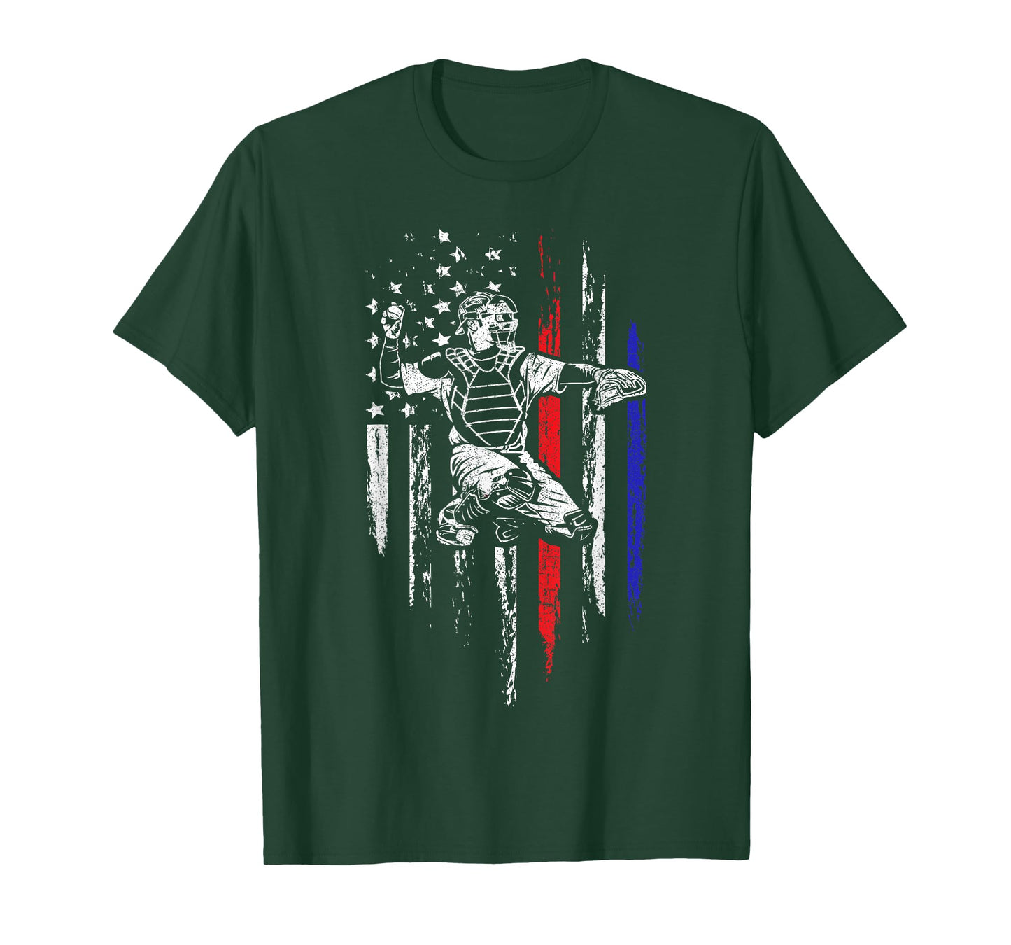 Baseball American Flag Patriotic Catcher 4th of July Gift T-Shirt