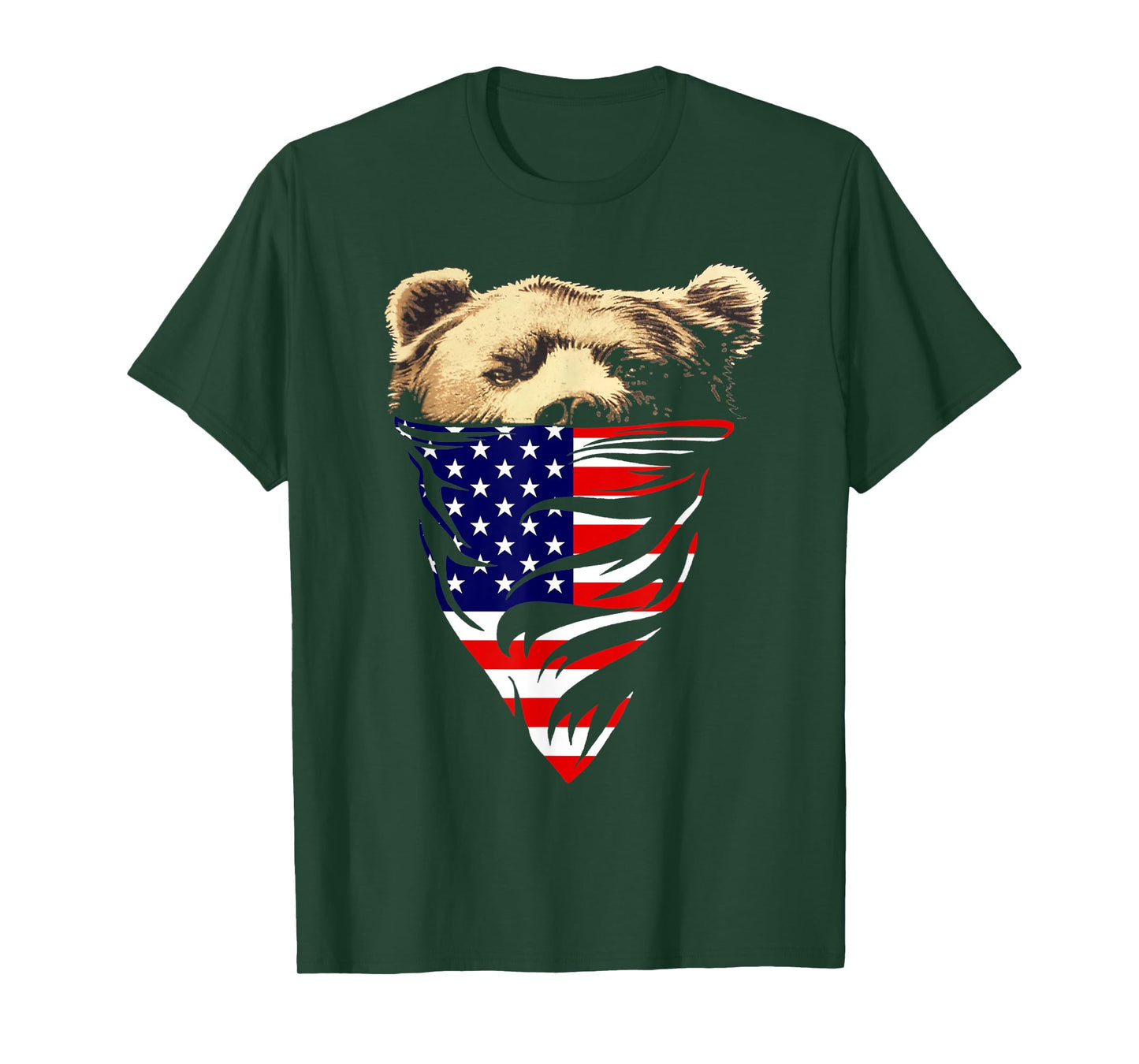 American USA Flag Patriot Bandana Bear Women Men T-Shirt
