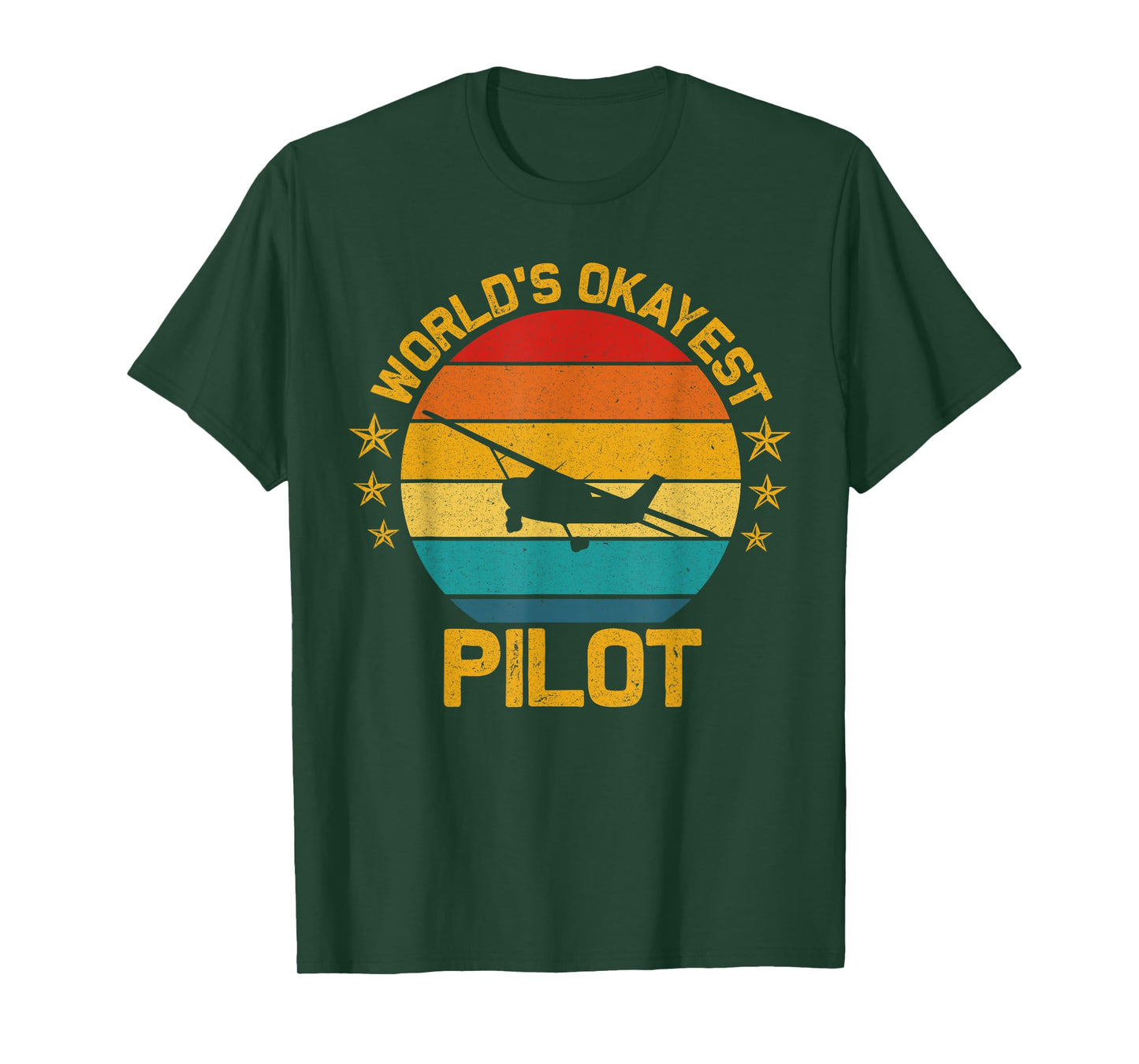 Aviation Airline Airplane Pilot Ideas Vintage Flying Airplane World's Okayest Pilot Unisex-Adults Black Cotton 60% Polyester 40% Classic Fit Crew Collar Short Sleeve T-Shirt Small