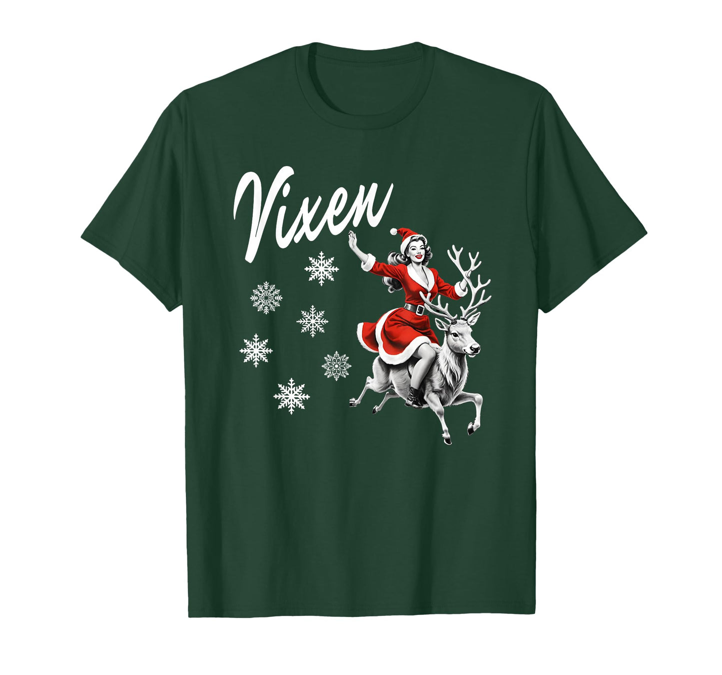 Vixen Reindeer Retro Sexy Pin Up Girl Funny Christmas Party T-Shirt