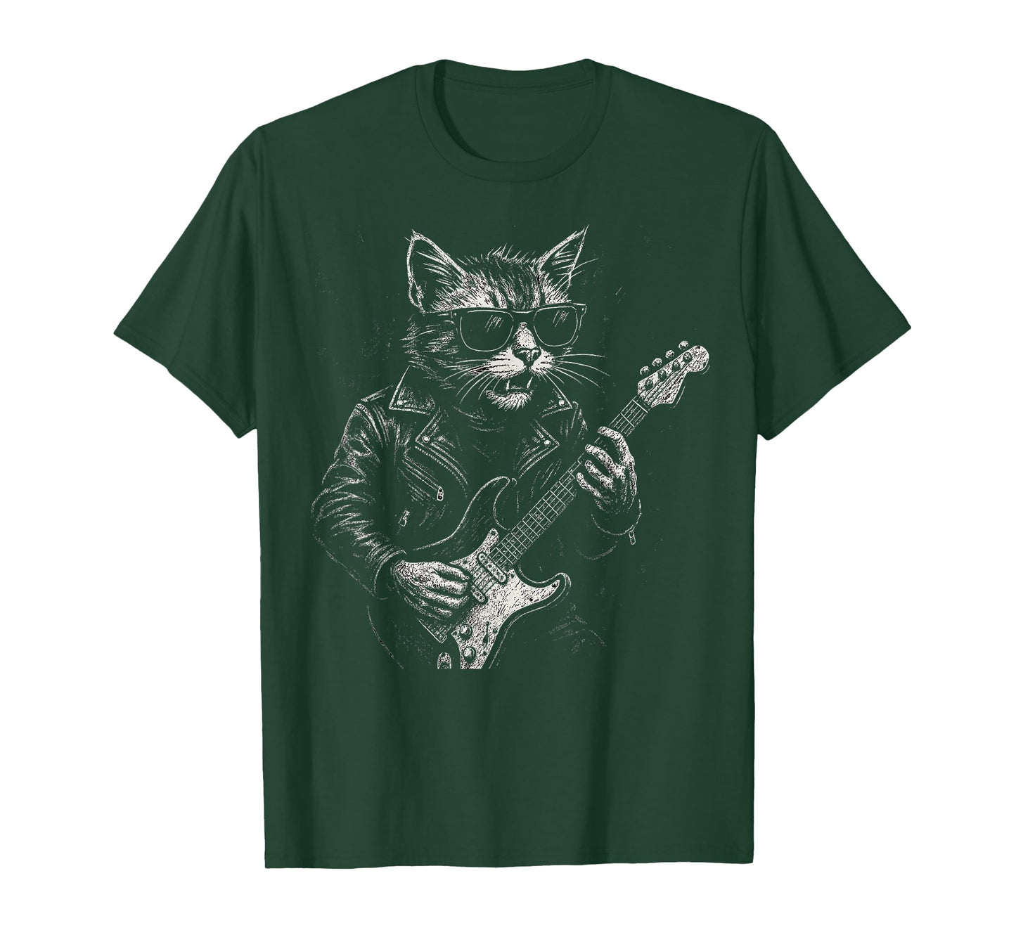 Retro Cat Rock Music Men Kids Women Funny Cat T-Shirt