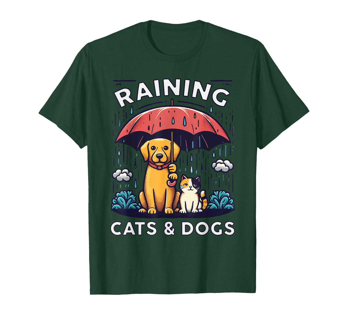 Raining Cats and Dogs Canine Feline Puppy Kitty Animal Idiom T-Shirt