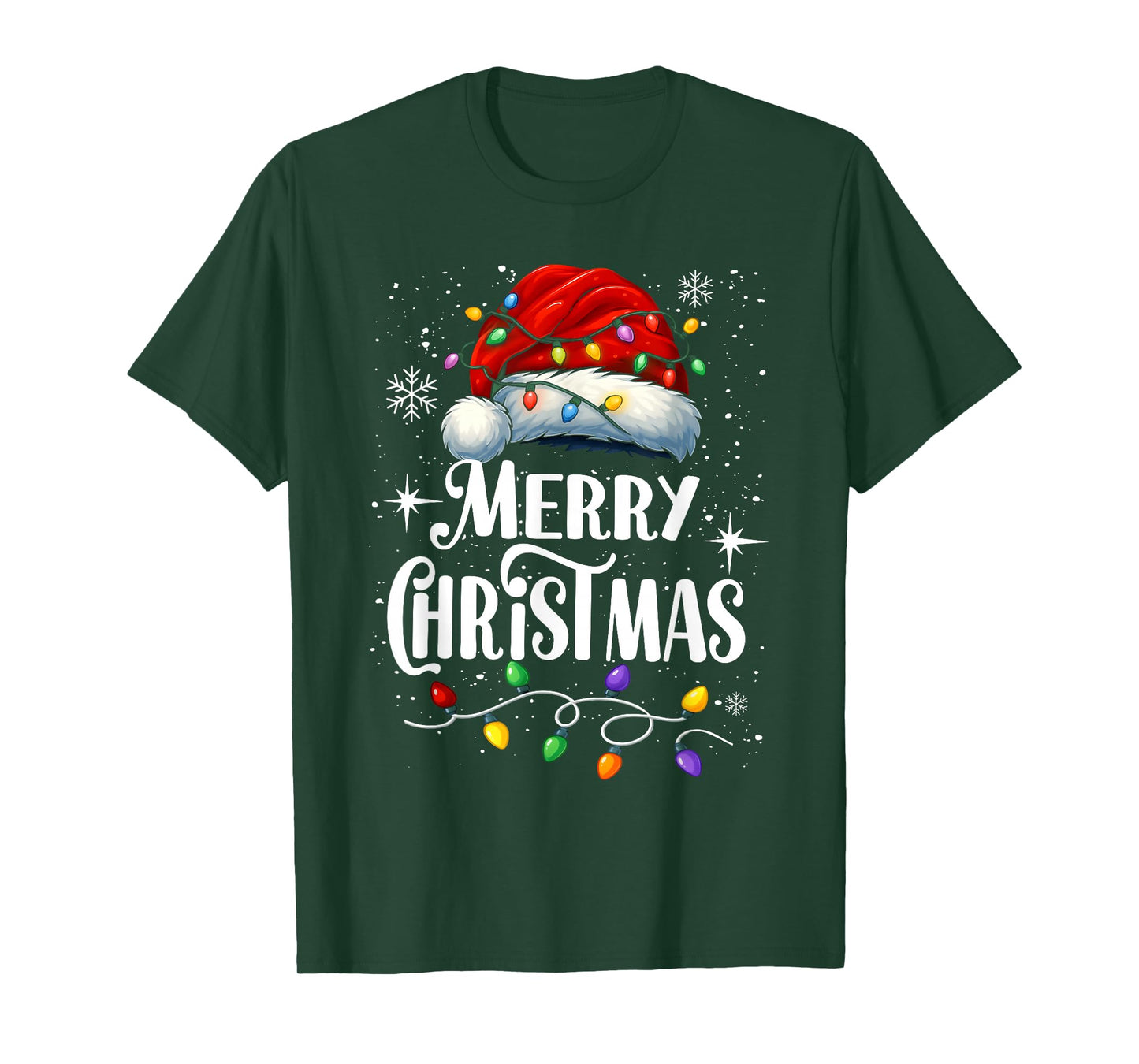 Merry Christmas Lights Santa Hat Xmas Family Matching Pajama T-Shirt
