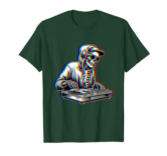Trippy Skeleton Dj Optical Illusion EDM Rave Festival Music T-Shirt
