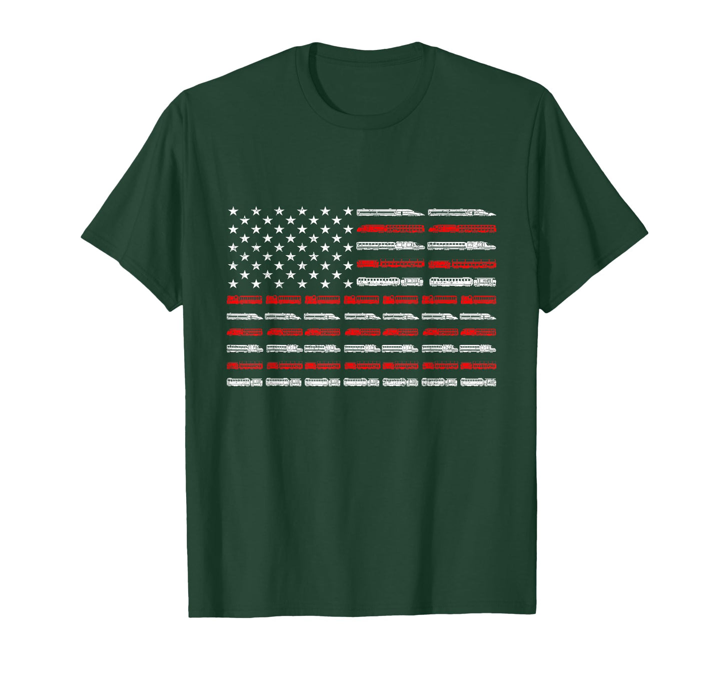Steam Engine Train American Flag Red Train On US Flag T-Shirt