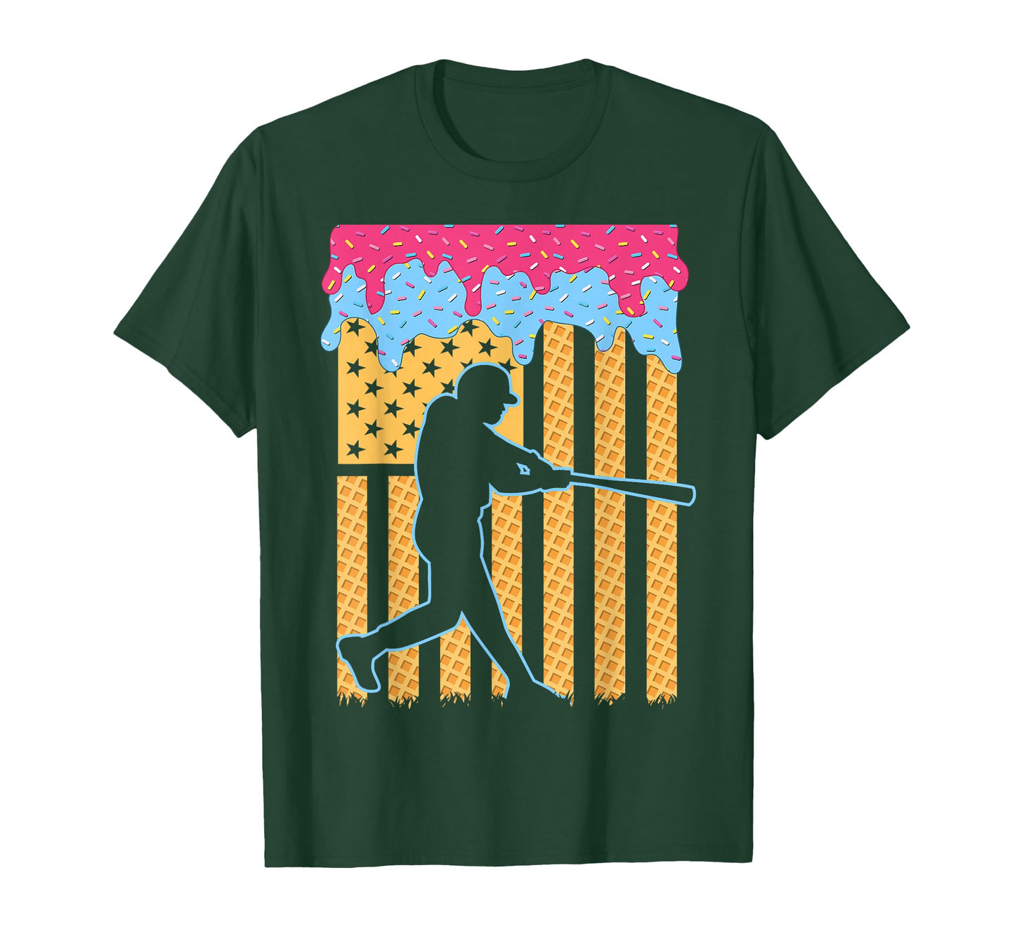 Baseball Drip Bat Boys Ice Cream American Flag 4th of July T-Shirt