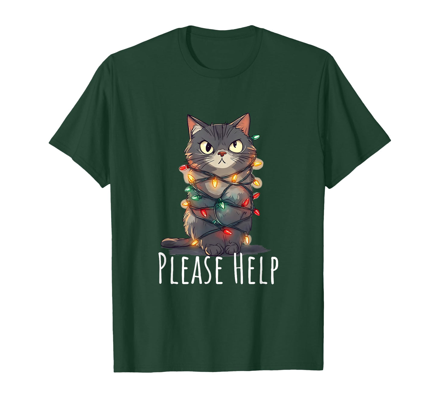 Cat Wrapped with Fairy Lights Christmas Fun Aid T-Shirt