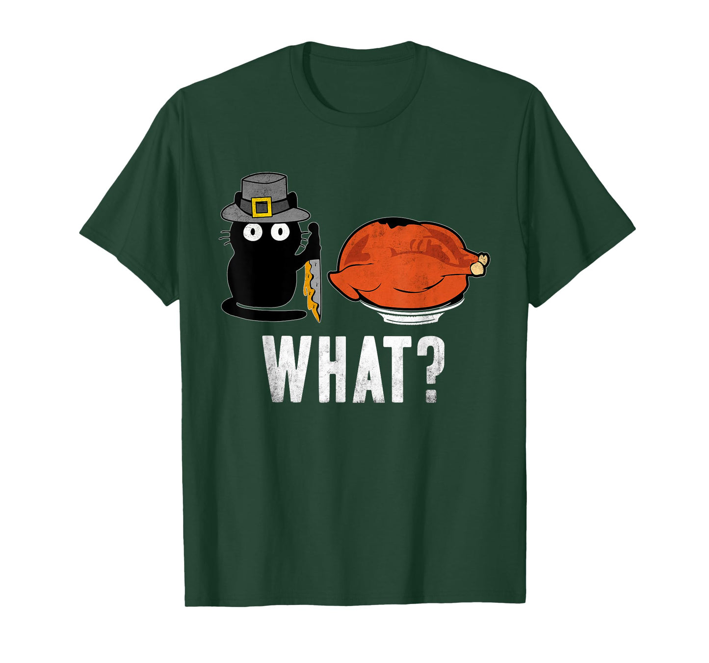 Cat What? Thanksgiving Day Turkey Funny Black Cat T-Shirt for Men Women