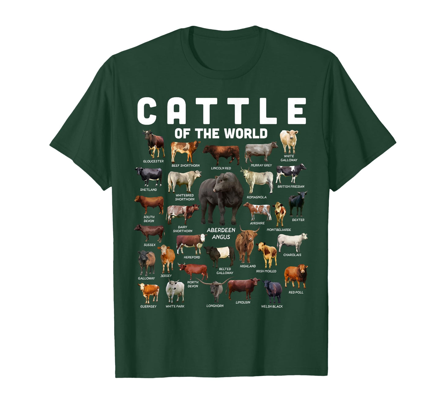 Cow Shirt Cattle Of The World Types Of Cows Funny Farmer T-Shirt