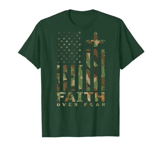 Military Camo Faith Over Fear Inspirational Christian T-Shirt