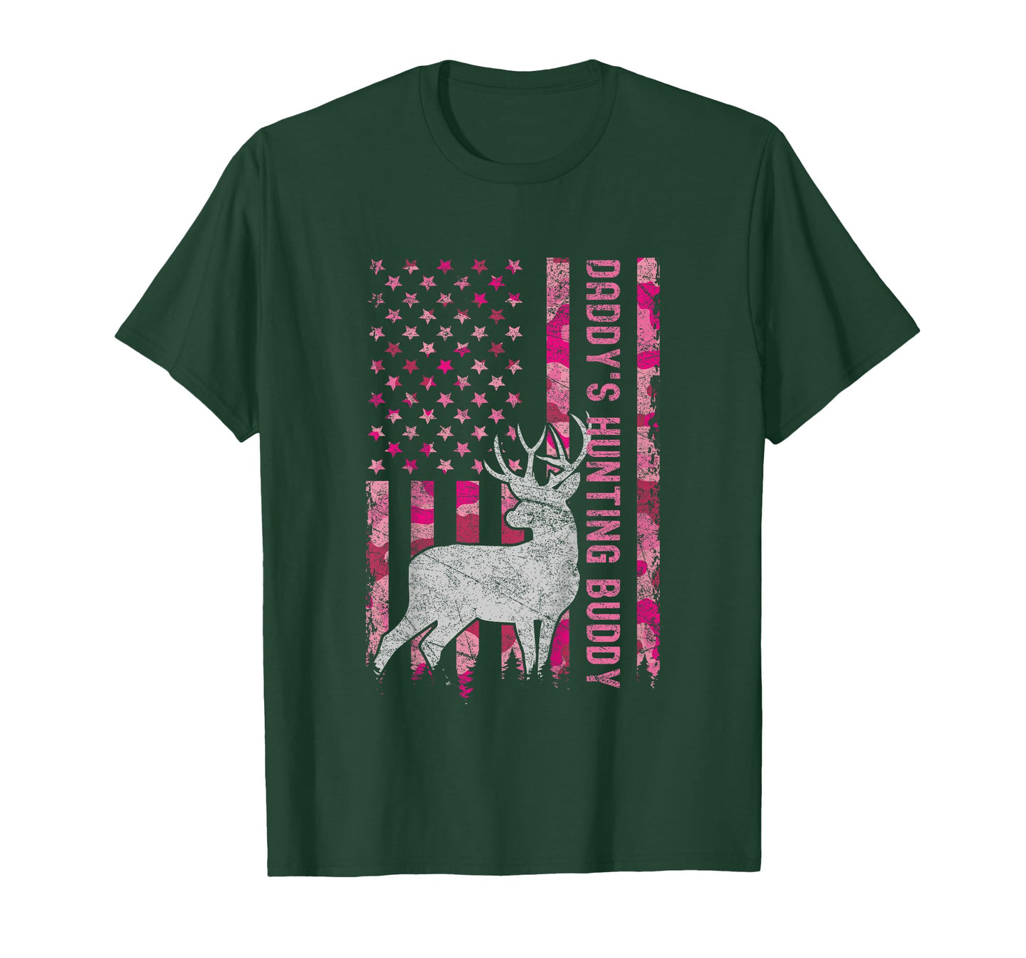 Daddy's Hunting Buddy USA Flag Pink Camo Future Hunter T-Shirt