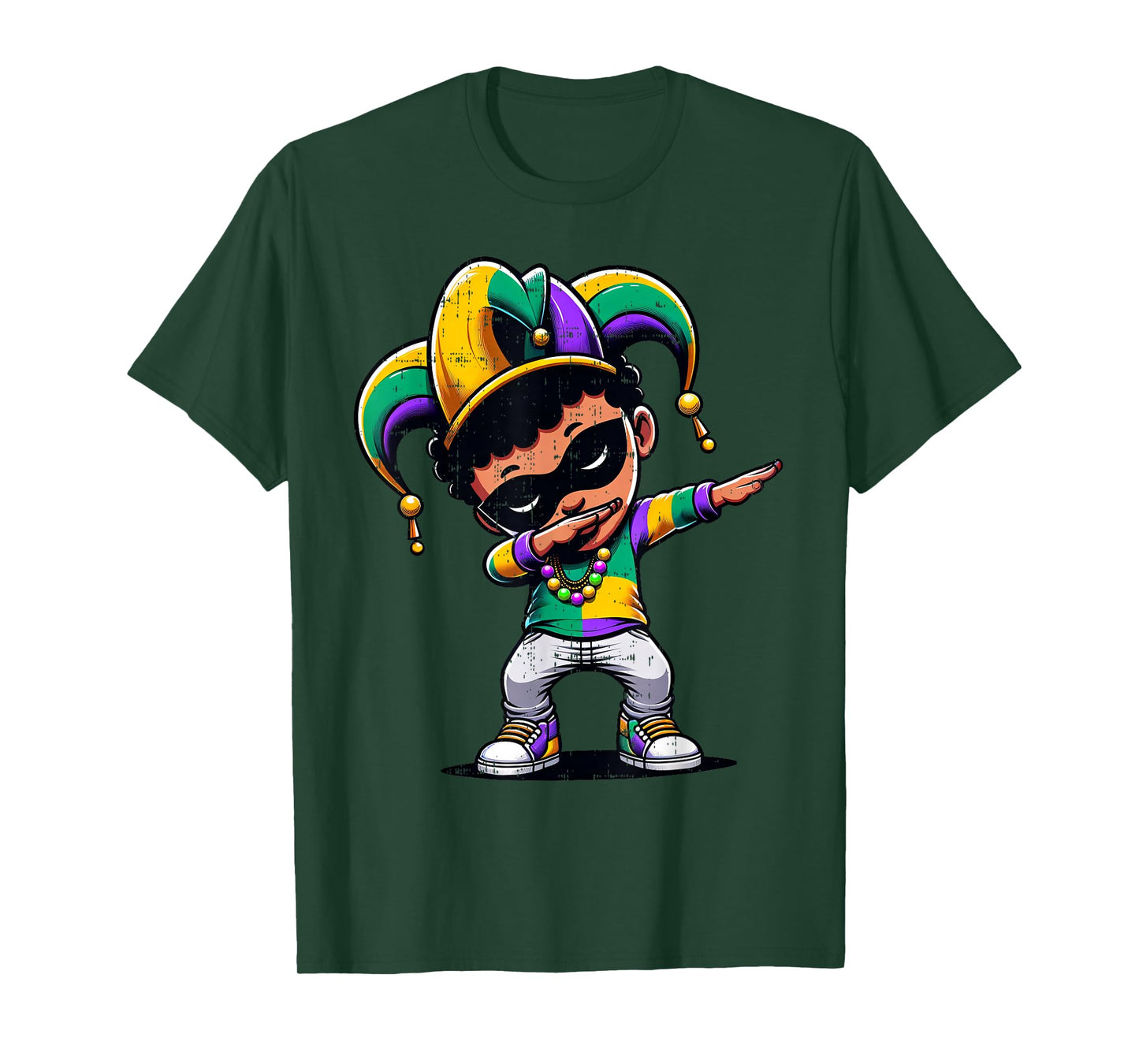 Mardi Gras Dabbing Boy Black Funny Outfit Jester Hat Kids T-Shirt