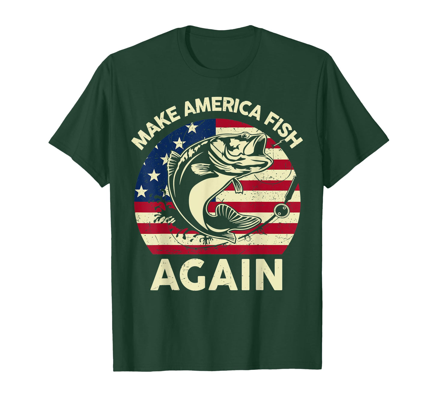 Mens Make America Fishing Again Shirt 4th of July Funny Bass Fish T-Shirt