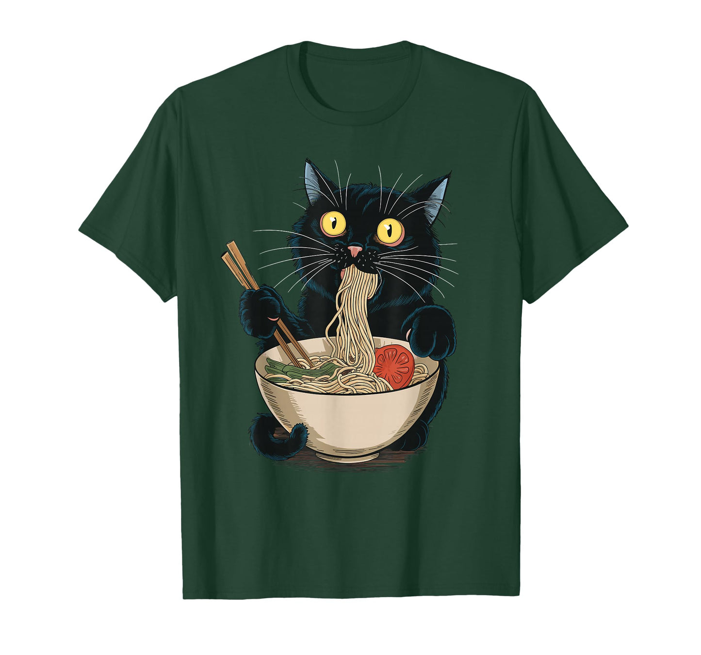 Funny Japanese Cat Eating Ramen Vintage Japanese Noodles T-Shirt