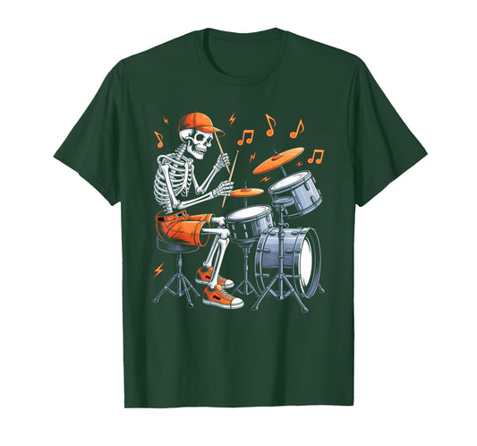 Skeleton Drums Funny Drummer Men Boys Kids Halloween Costume T-Shirt