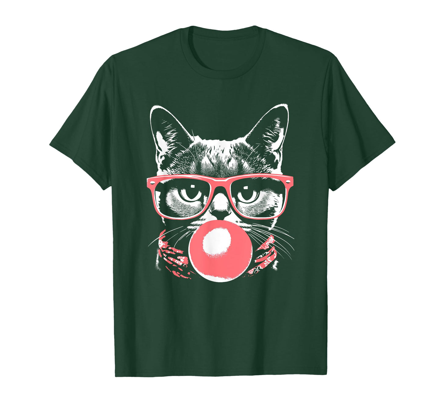 Cat in Pink Glasses Pink Bubble Men Women Kids Funny Cat T-Shirt