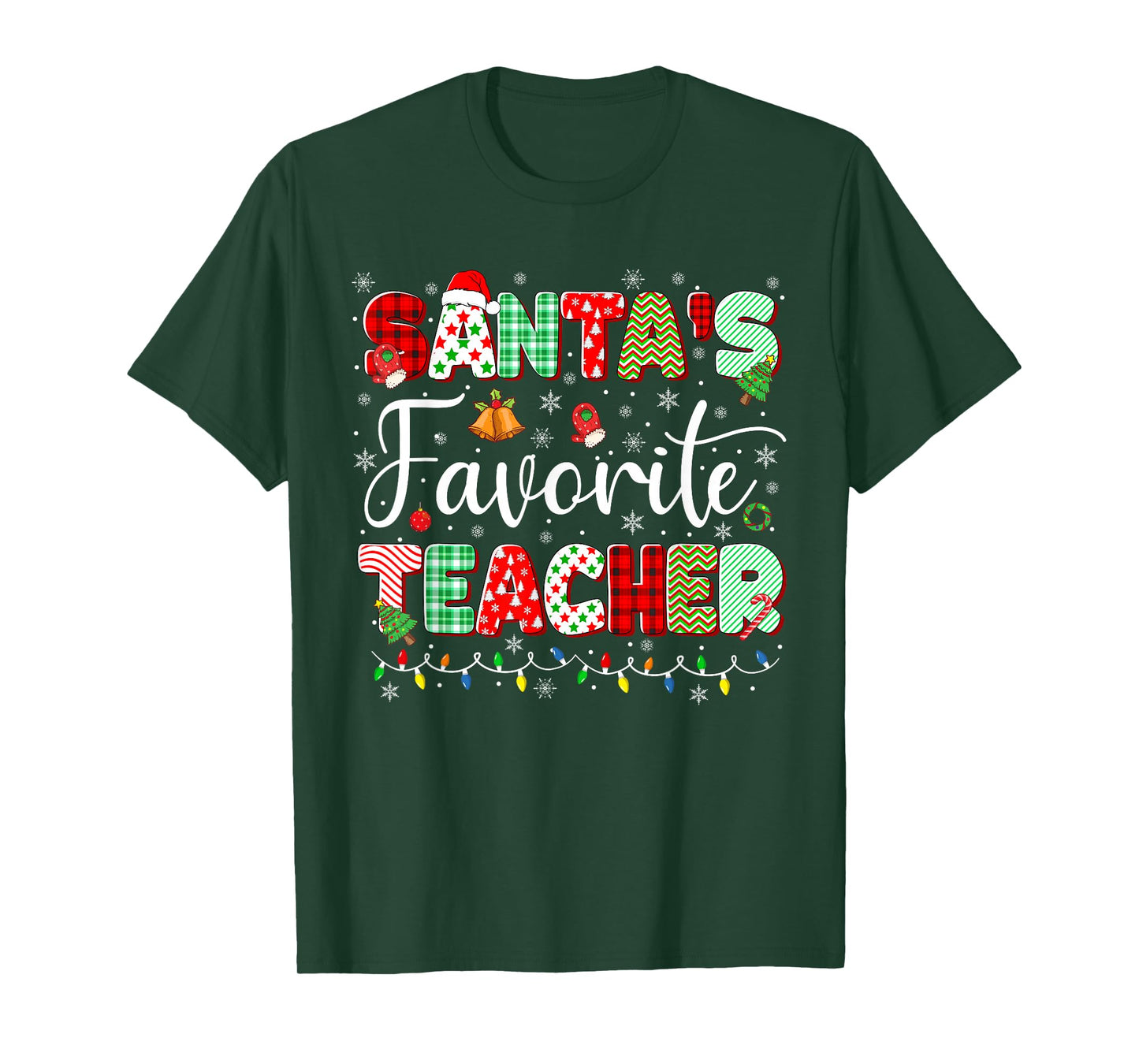 Santas Favorite Teacher Christmas Matching Xmas Men Women T-Shirt