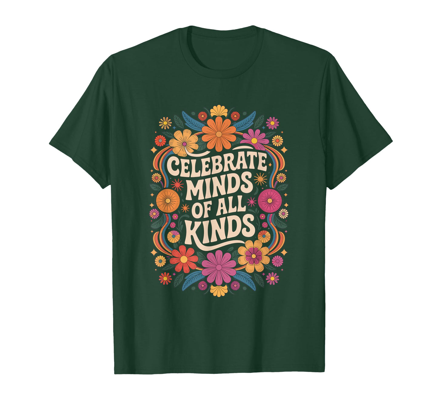 Neurodiversity Autism Celebrate All Minds Retro Floral T-Shirt