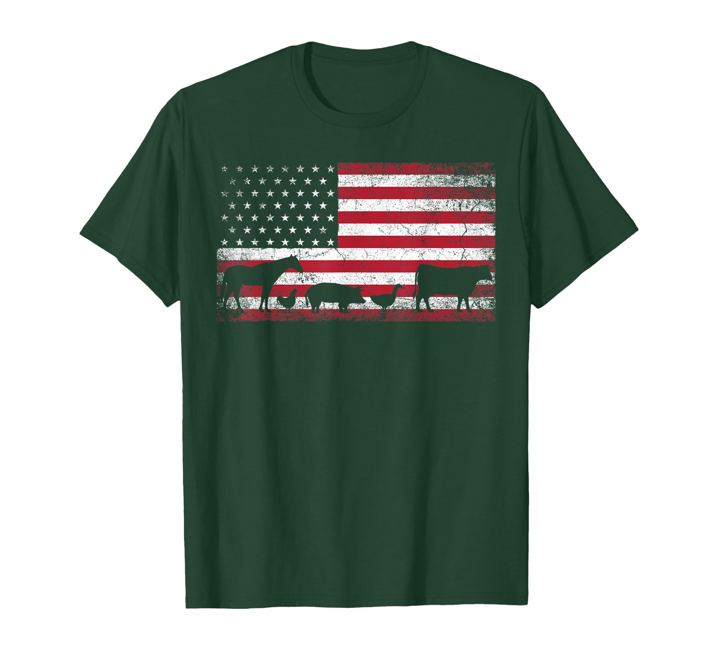 American Flag 4th of July Chicken Horse Cow Pig Farm Gift T-Shirt