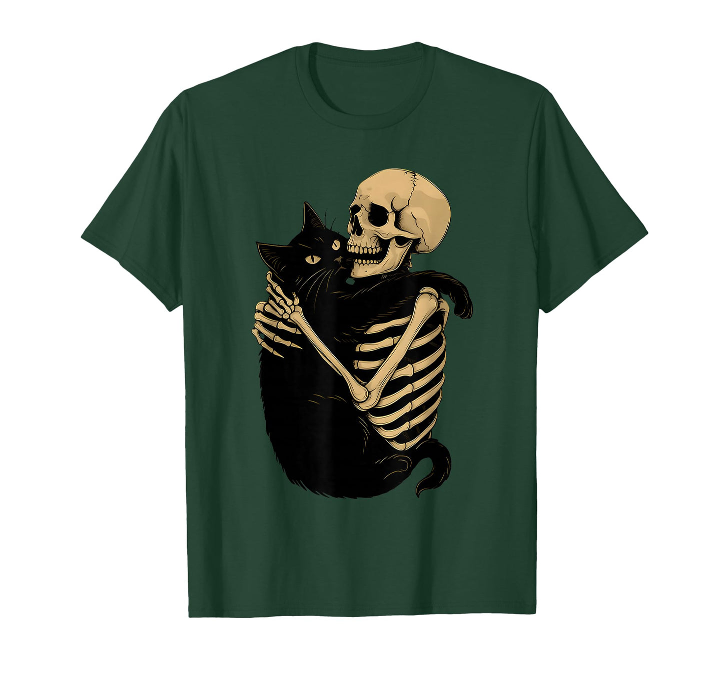 Skeleton Hugging Cat Halloween Black Cat Lover Cat Mom Dad T-Shirt
