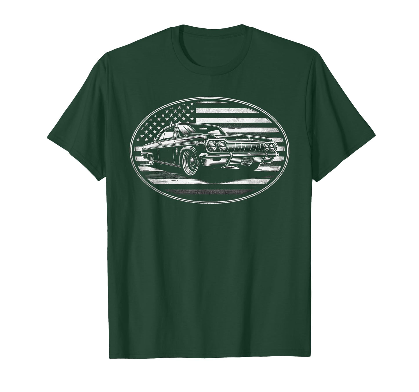 Old School Impala Muscle Hot Rod Classic American Flag Car T-Shirt