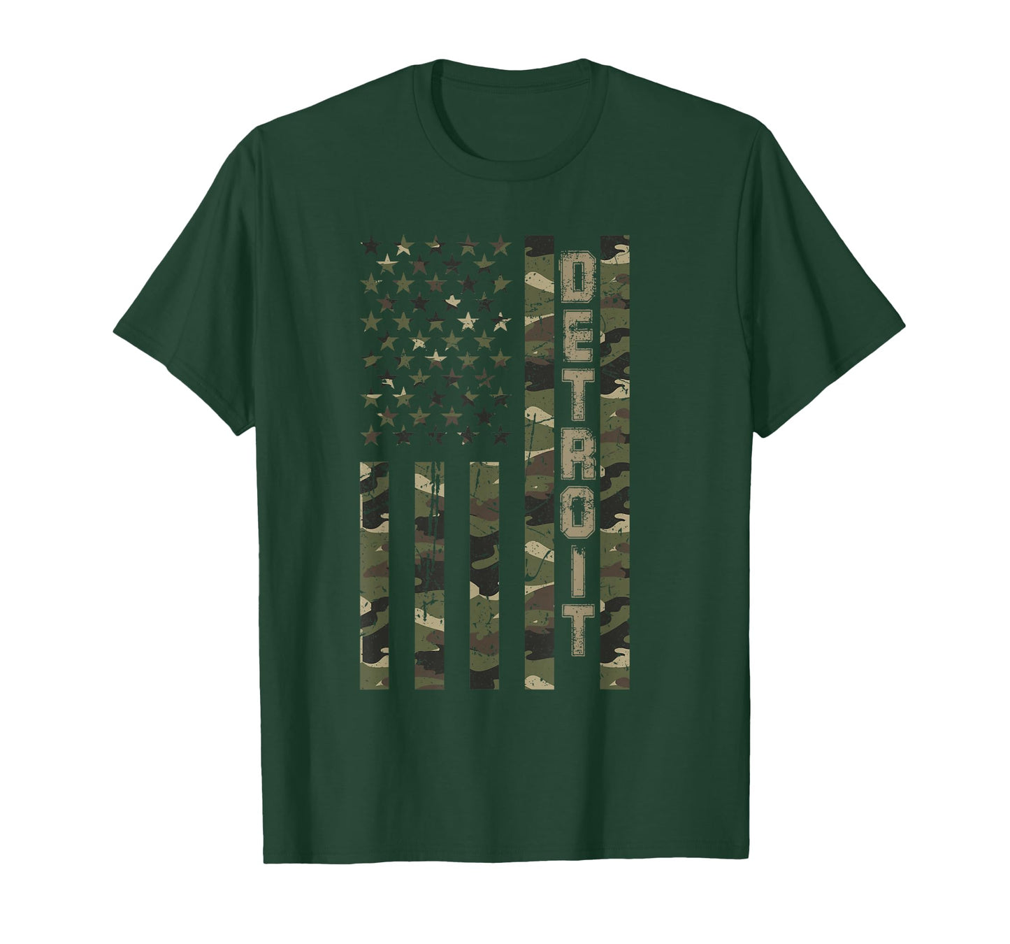 Detroit United States Distressed Camo w US Flag T-Shirt