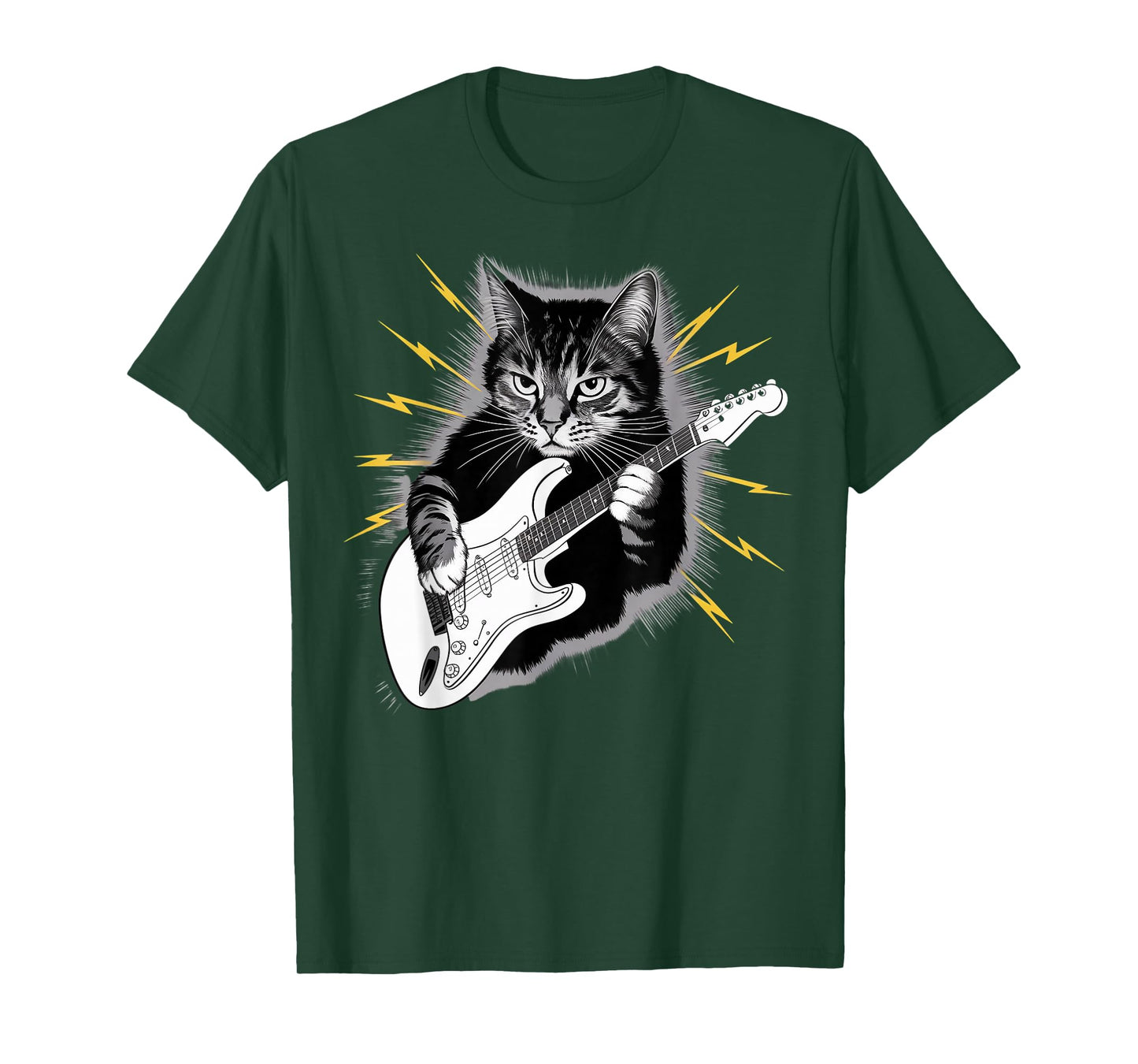Cat Playing Electric Guitar instrument on Cat Guitarist T-Shirt