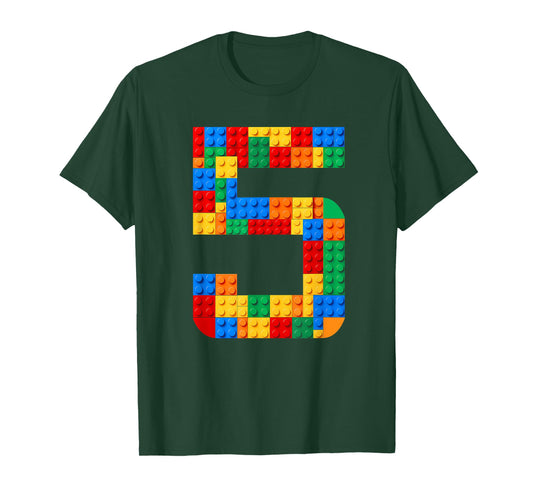 5 Year Old Blocks Building Master Builder 5th Birthday Boy T-Shirt