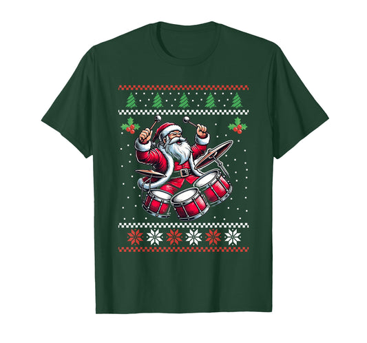 Drummer Santa Playing Drums Ugly Christmas Sweater Xmas T-Shirt