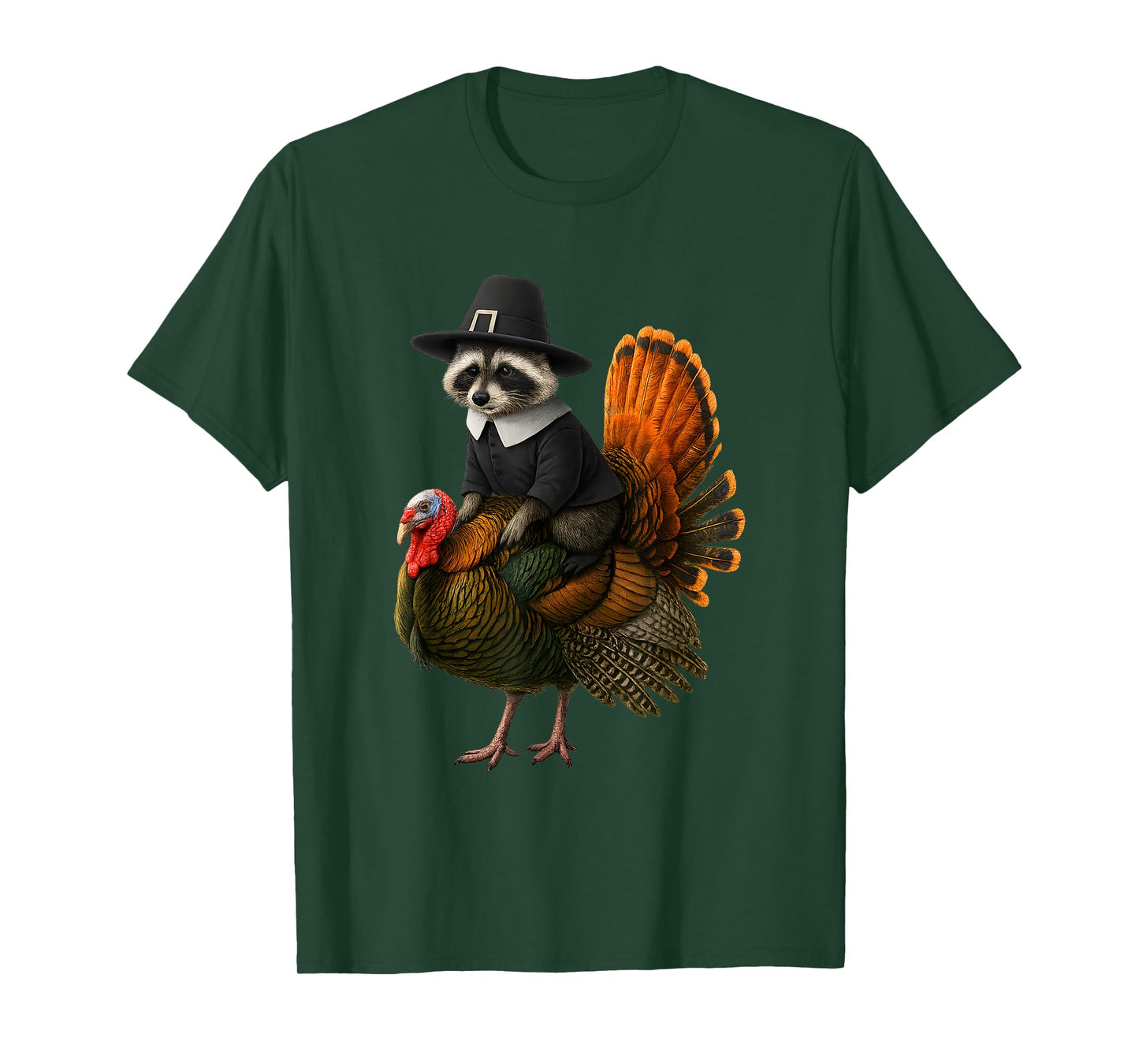 Funny Raccoon Pilgrim Riding Turkey Thanksgiving T-Shirt