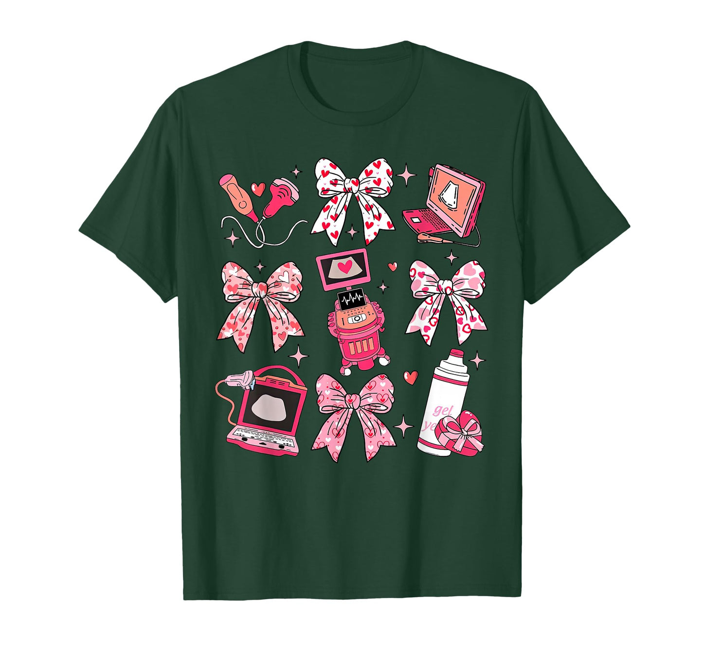 Coquette Bow Sonographer Valentine Ultrasound Tech OB Tech T-Shirt