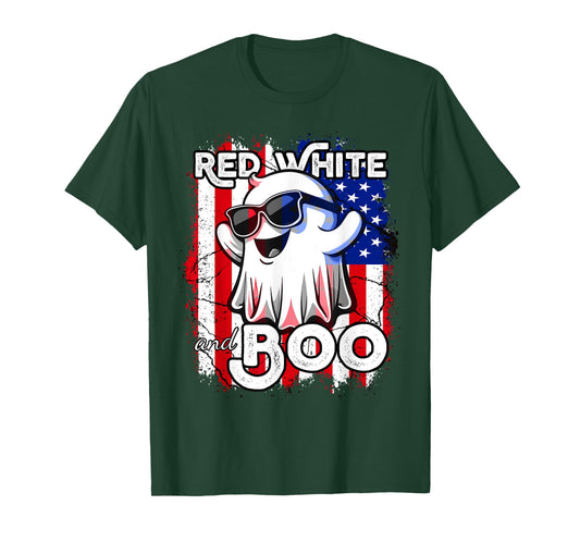 Red White and Boo Ghost Patriotic American Halloween T-Shirt