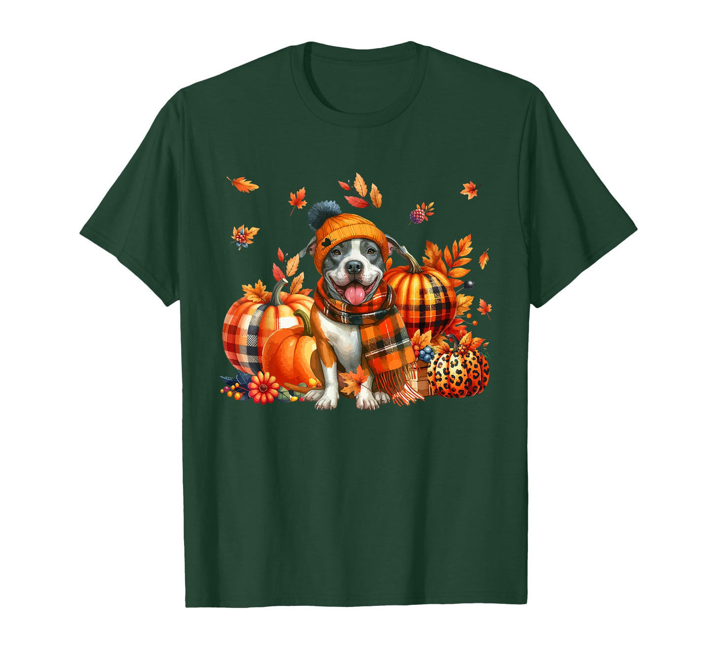 Pit Bull Thanksgiving Leopard Pumpkins Fall Leaves Lover T-Shirt