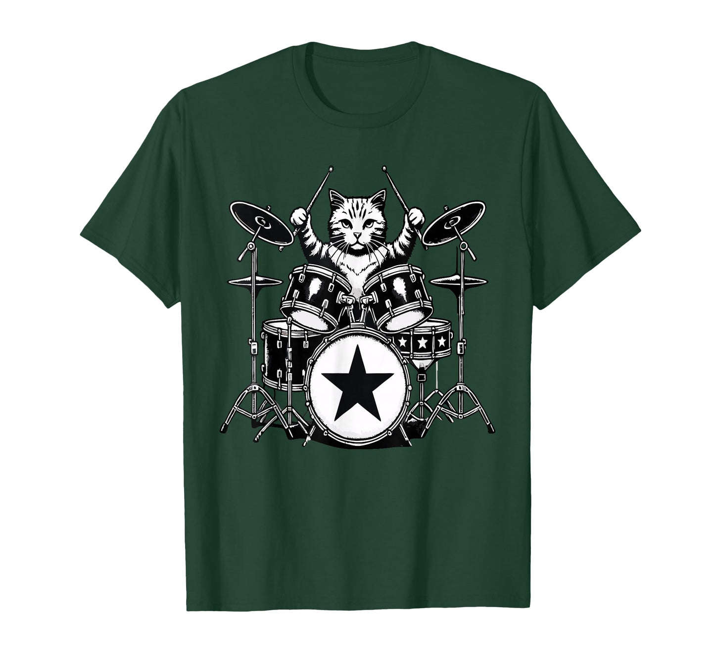 Punk Rockstar Kitten Kitty Cat Drummer Playing Drums Graphic T-Shirt