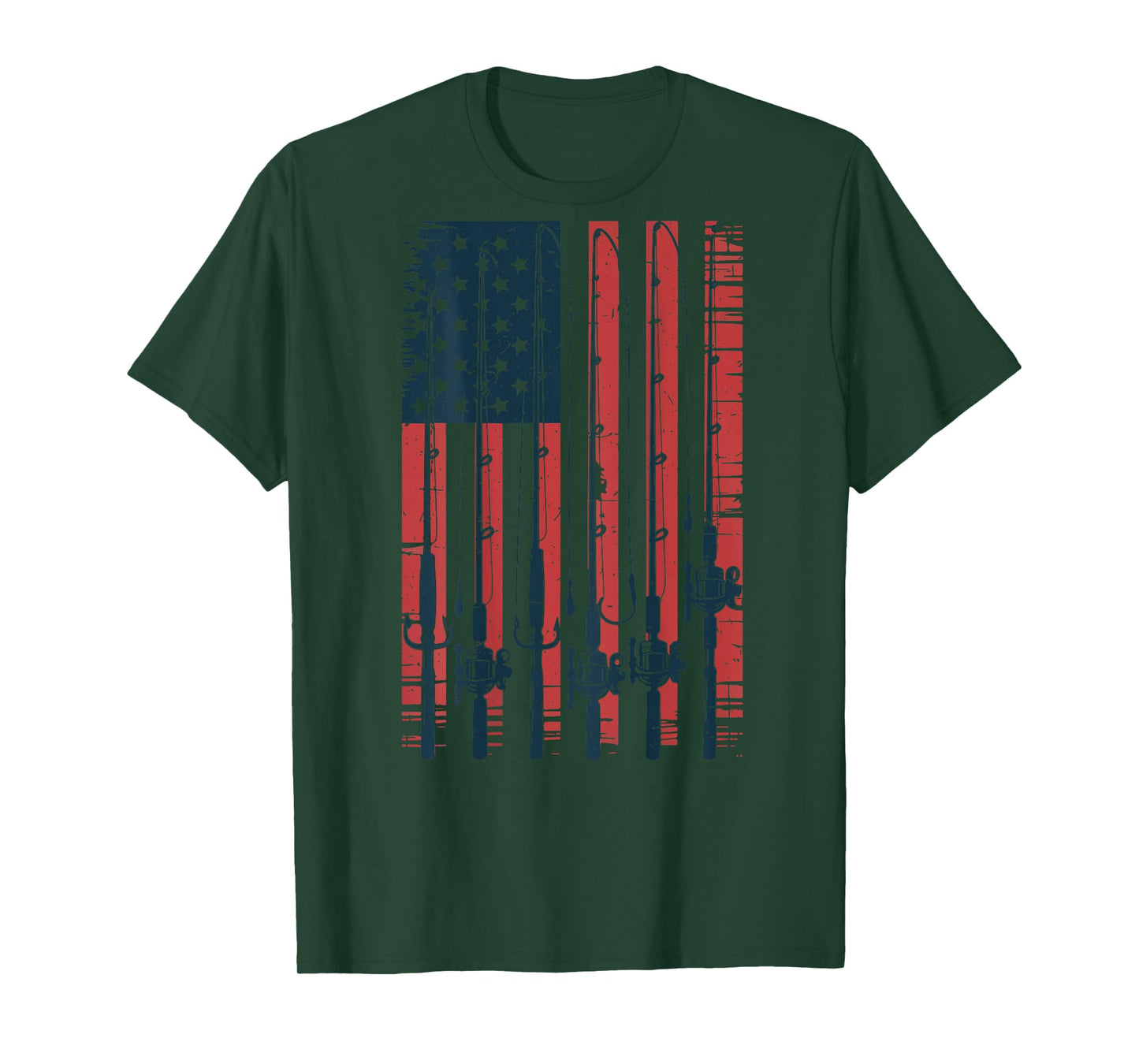 Fishing American Flag Fishing Pole Boy Men Patriotic Fishing T-Shirt