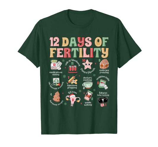 12 Days of Fertility IVF Nurse Christmas OB GYN Transfer Day T-Shirt
