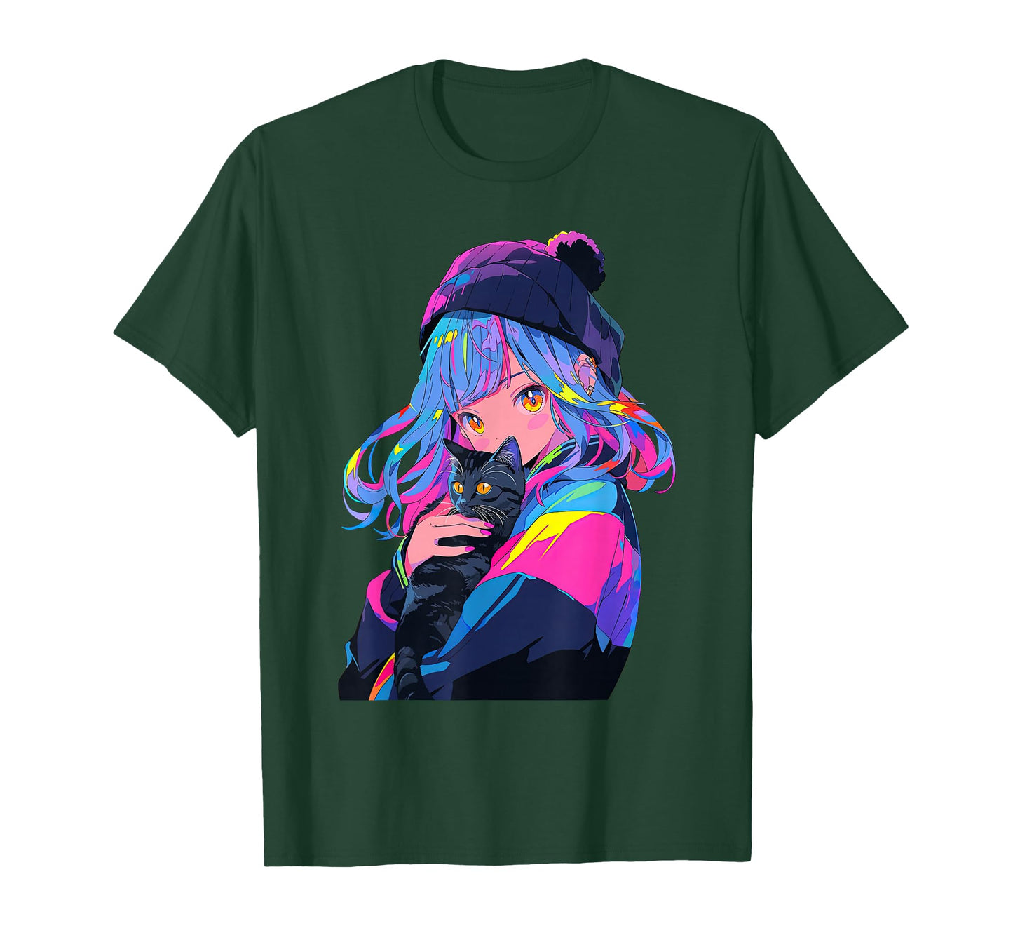Anime and Cats Manga Girl with a Cat Anime Lover T-Shirt