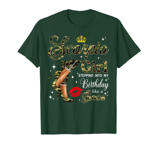 Scorpio Girl Camouflage Black Woman Camo Heels Zodiac T-Shirt