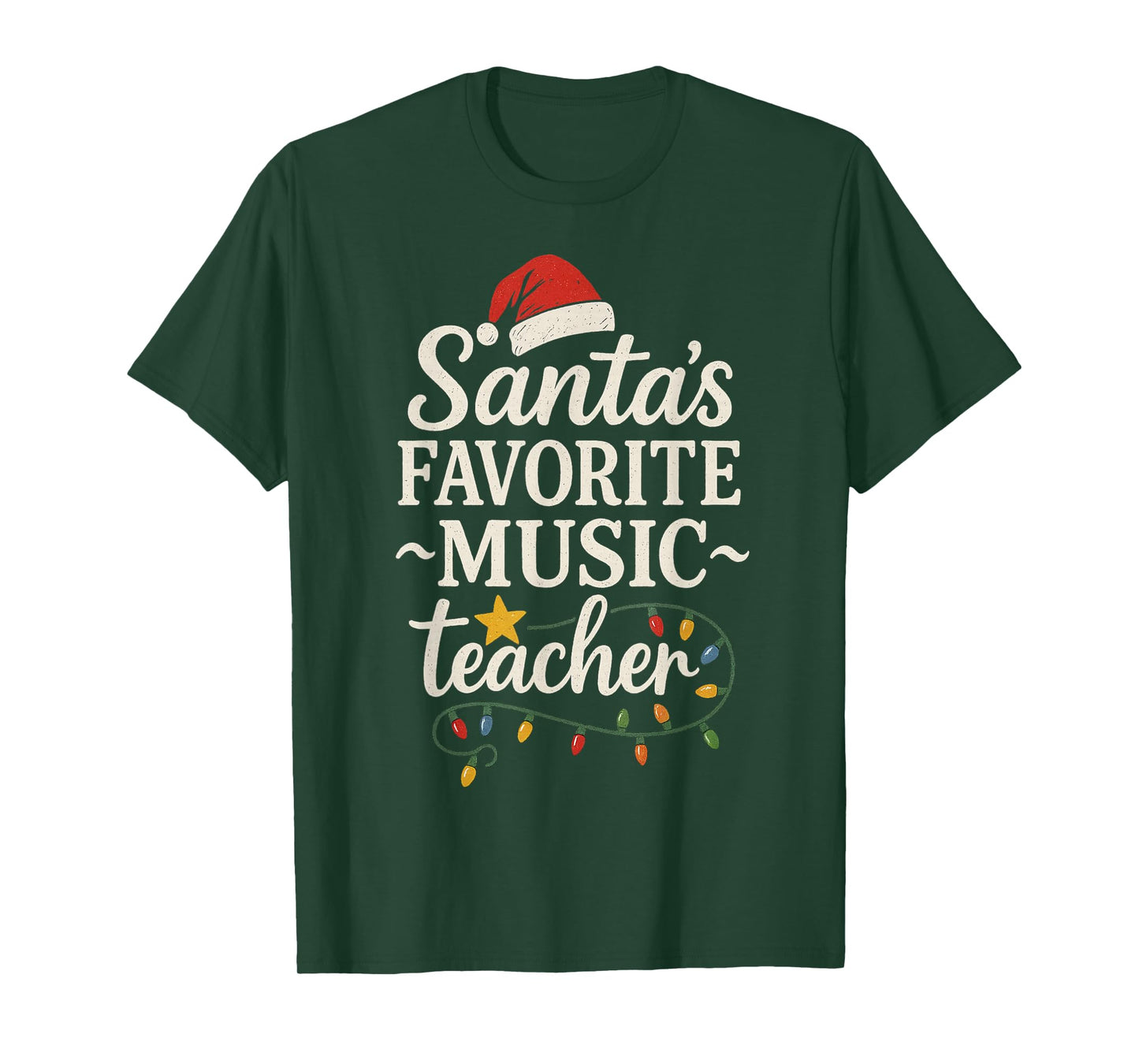 Merry Christmas Lights Santa's Favorite Music Teacher T-Shirt